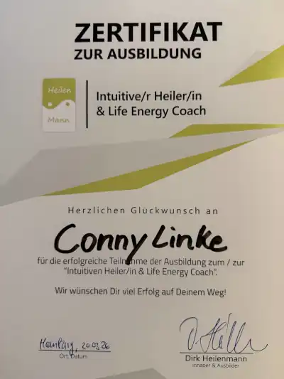 Zertifikat für Ausbildung zum intuitiven Heiler und Life Energy Coach. Zertifikat für Ausbildung zum intuitiven Heiler und Life Energy Coach.